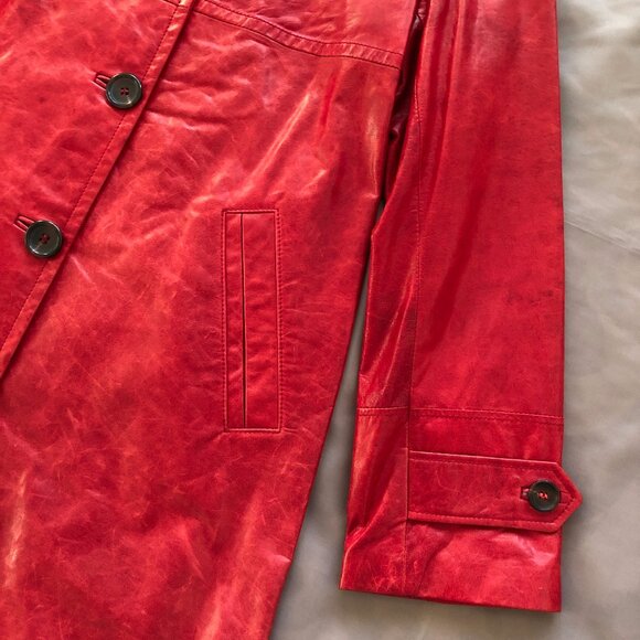 Ruby Red Danier Button Down Leather Coat - Picture 7 of 12